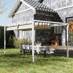Pérgula de jardim exterior em alumínio, 3 x 4 m, com teto retrátil e abrigo solar UPF30+, para terraço ou pátio, branca e creme