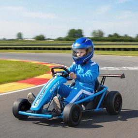Kart elétrico GoKart para crianças, com 2 motores de 24 V, modo de derrapagem a 13 km/h, 119 x 77 x 54 cm, azul