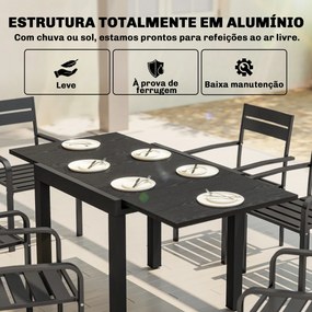 Mesa de Jantar Exterior Extensível 80/160 cm para 4-6 Pessoas de Alumínio com Tampo de Ripas Efeito Madeira Preto