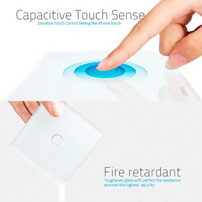 Interruptor tátil frontal com regulação luminosidade + função controlo remoto, Painel frente branco vidro temperado
