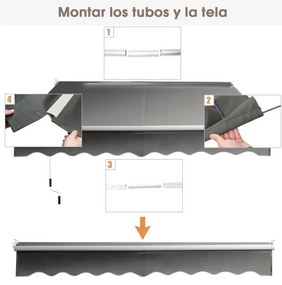 Toldo retrátil 245 x 200 cm com manivela manual para parede, porta, janela Cinzento