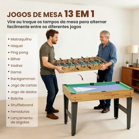 Mesa Multijogos 13 em 1 Mesa de Jogo com Matraquilho Bilhar Ping-Pong Hóquei Xadrez Damas Backgammon e Acessórios 121x109x80 cm Madeira e Preto