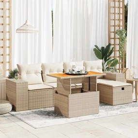 vidaXL 6 pcs conjunto sofás jardim com almofadões vime PE/acácia bege