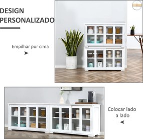 Aparador de Cozinha Moderno Móvel Auxiliar com 2 Portas de Correr de Vidro e Prateleira Ajustável 107x33x62,5 cm Branco