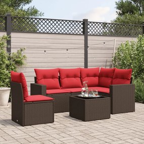 vidaXL 6 pcs conjunto de sofás jardim c/ almofadões vime PE castanho
