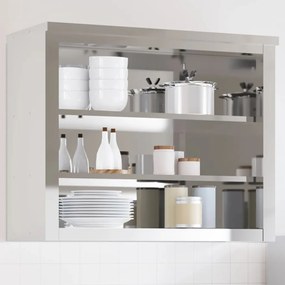 vidaXL Armário de parede para cozinha com prateleiras aço inoxidável