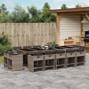 vidaXL 15 pcs conjunto jantar p/ jardim c/ almofadões vime PE cinzento