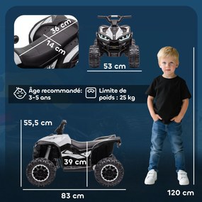 Moto 4 elétrica infantil de 12 V, velocidade máxima de 6 km/h, efeitos luminosos, metal e PP, preto e branco