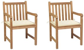 vidaXL Cadeiras de jardim c/ almofadões cor creme 2 pcs teca maciça