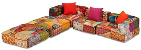 Pufe modular de 3 lugares tecido em retalhos