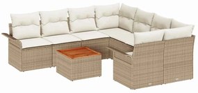 Conjunto de Sofá de Jardim de 9 Peças com Almofadas Bege Rattan PE Acá