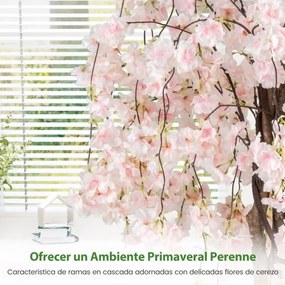 Árvore de Cerejeira Artificial de 163 cm com flores em tons degradés e tronco de madeira, vaso de cimento para interior branco