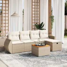 6 pcs conjunto de sofás p/ jardim com almofadões vime PE bege
