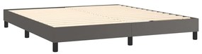 Cama box spring c/ colchão/LED 160x200cm couro artificial cinza