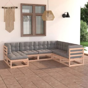 7 pcs conjunto lounge de jardim c/ almofadões pinho maciço