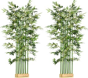 HOMCOM Conjunto de 2 Plantas Artificiais em Vaso de Madeira de Pinho 180cm Bambus Artificiais com 1640 Folhas Realistas 35x10x180 cm Verde | Aosom Portugal