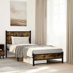Estrutura de cama sem colchão 90x200 cm metal carvalho fumado