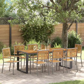 vidaXL Conjunto de Jantar para Jardim 9 pcs Cinza, Madeira
