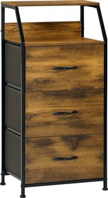 HOMCOM Cómoda 3 Gavetas Tecido Dobrável Prateleira Estilo Industrial Armazenamento 44x29x92cm Marrom Rústico | Aosom Portugal