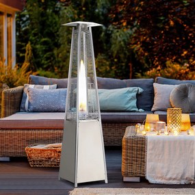 Aquecedor a Gás para Exterior Pirâmide 10,5KW Aquecedor de Exterior de Propano Aço Inoxidável com Funda Protetora Regulador Mangueira e Rodas Ø49,5x22