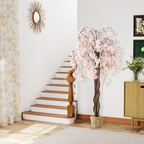 Árvore de Cerejeira Artificial de 163 cm com flores em tons degradés e tronco de madeira, vaso de cimento para interior branco
