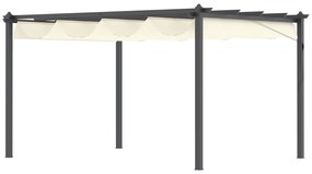 Outsunny Pérgola de Alumínio 4x3 Pérgola de Jardim com Teto Retrátil Tecido de Poliéster e 8 Orifícios de Drenagem Creme