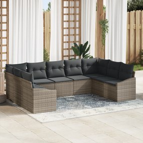 Conjunto de Jantar de 9 Peças com Almofadas Cinza Polyrattan