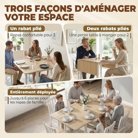Mesa de jantar dobrável para 2 a 6 pessoas, 74-134 cm (CADEIRAS NÃO INCLUIDAS), mesa de cozinha com 2 abas, pés em aço, madeira natural