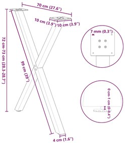 Pés de mesa de jantar em formato de X, 2 peças, preto, 80x (72-73) cm,