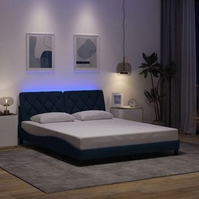 Estrutura de cama com LED sem colchão 160x200 cm tecido azul