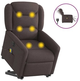 vidaXL Poltrona elétrica elevatória massagens tecido castanho-escuro