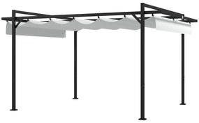 Outsunny Pérgola 3x4 Pérgola de Jardim com Teto Retrátil de Poliéster e 12 Orifícios de Drenagem Branco | Aosom Portugal