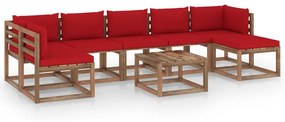 8 pcs conjunto lounge para jardim com almofadões vermelhos