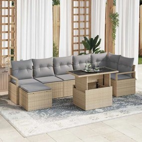 Conjunto de Sofá de Jardim vidaXL de 8 Peças com Almofadas Bege Rattan Poliéster