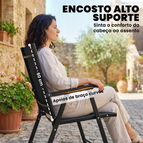 Conjunto de 4 Cadeiras de Jardim para Exterior Dobráveis com Encosto Alto e Apoios de Braços para Terraço e Praia 58x62x97 cm Preto