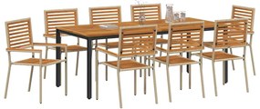 Conjunto de Jantar para Jardim vidaXL 9 Peças Vime Bege Acácia