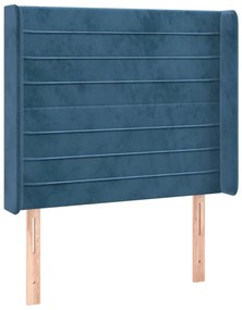 Cabeceira cama c/ luzes LED veludo 103x16x118/128cm azul-escuro