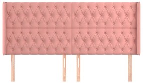 Cabeceira cama c/ abas veludo 183x16x118/128 cm rosa