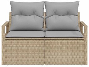 Sofá de Jardim 2 Lugares com Armazenamento e Almofadas Bege em Rattan