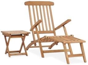 Cadeira de jardim c/ apoio de pés e mesa madeira de teca maciça