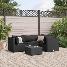 vidaXL 5 pcs conjunto lounge de jardim c/ almofadões vime PE preto
