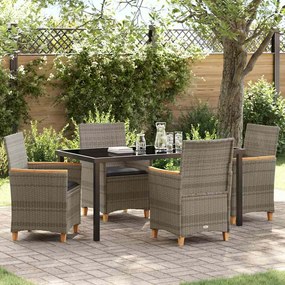 Conjunto de Jantar de Jardim com 5 Peças com Almofadas Cinza em Rattan