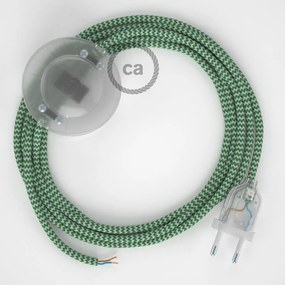 Cabo para candeeiro de chão, RZ06 ZigZag Verde Seda Artificial 3 m.  Escolha a cor da ficha e do interruptor. - Transparente