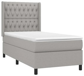 Cama box spring c/ colchão e LED 90x190 cm tecido cinza-claro