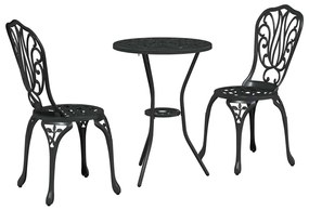 Conjunto de Jardim bistrô de 3 Peças vidaXL Preto em Alumínio Fundido