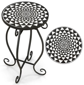 Mesa auxiliar de mosaico ao ar livre mesa redonda com suporte de planta superior de cerâmica para varanda pátio jardim 30 x 30 x 50 cm preto