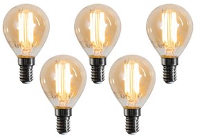 Conjunto de 5 lâmpadas LED E14 G45 douradas 2W 180 lm 2100K