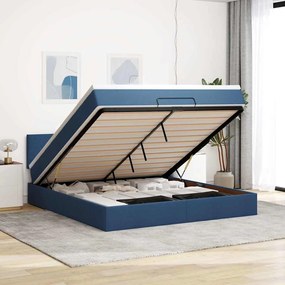 Estrutura de cama otomana com colchão 160x200 cm tecido azul