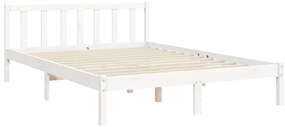 Estrutura de cama de casal com cabeceira madeira maciça branco