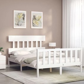 Estrutura de cama com cabeceira 140x190cm madeira maciça branco